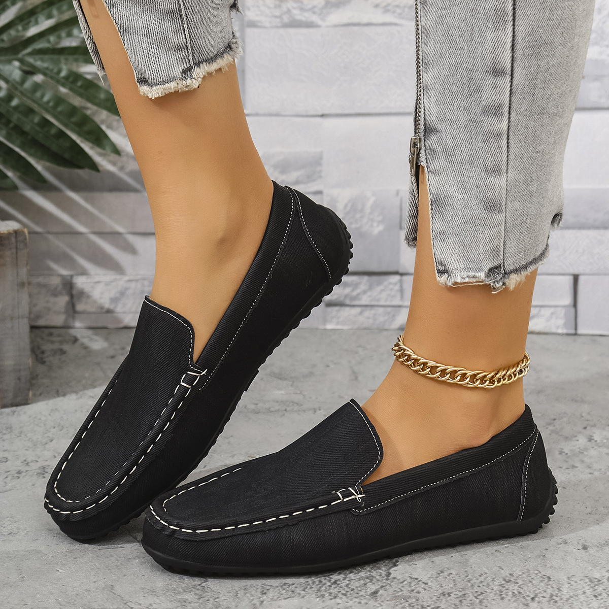 Mocasines Planos para Mujer de Cuero Sintético, Punta Cuadrada, Estilo Retro para Banquete