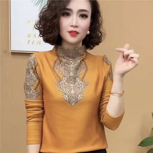 一件代发跨境2025秋冬季新款时尚妈妈装洋气上衣大码加绒保暖长袖