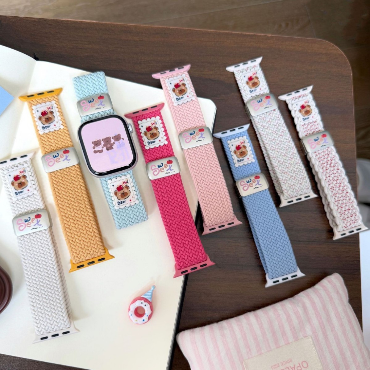 Copyrighted Apple Bear Braided Magnetic Buckle Watch Strap Compatible with Apple iWatch 11Th Generation 10/987 Ultra Se