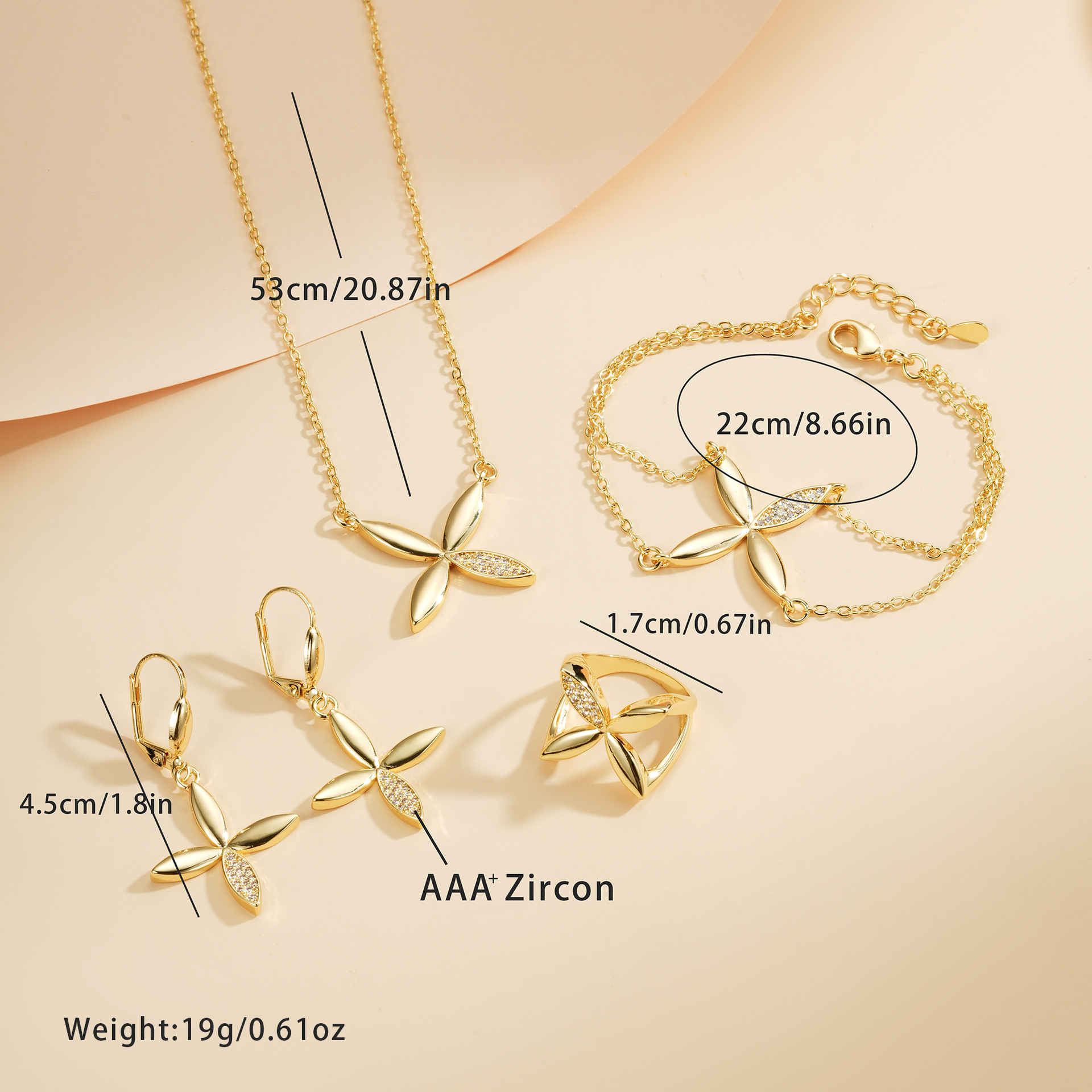 Explosiones transfronterizas de cuatro hojas de flores de diamante conjunto de joyería de diseño de alta gama collar pendientes anillo pulsera conjunto de cuatro piezas