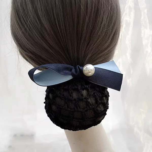 Hair Flower Contrast Color Professional Female Nurse Hair Net Bow Invisible Stewardess Attendant Hairpin Coil Hair Net Pocket Pearl