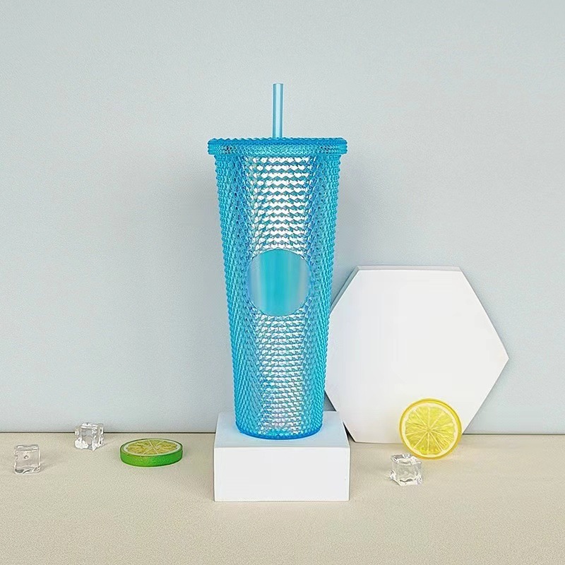 Taza de Plástico de Doble Capa 710ml, con Sorbete, Diseño Diamante/Durian, Transfronteriza