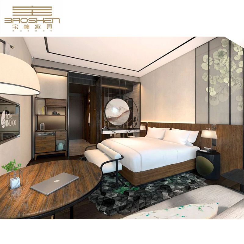 Light Luxury Normcore Hotel Apartment Furniture Hotel Room Large Bed Furniture Standard Room Complete Set of Hotel Furniture Engineering Supporting