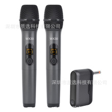 跨境新款WX30一拖二无线麦克风可调频家用K歌唱歌话筒