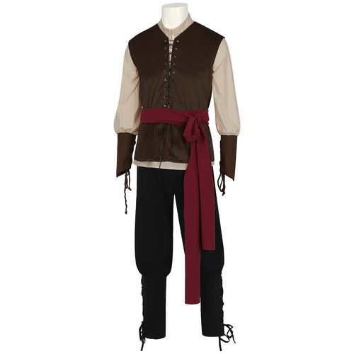 2025 New Medieval Viking Men's Pirate Costume Vests Shirts Bootcut Pants Accessory Set Foreign Trade Clothing