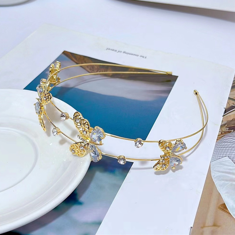 Diadema de mariposa de circón Diseño de nicho de estilo japonés Diadema de doble capa Accesorios para el cabello de fleco dulce Tocado de temperamento de niña
