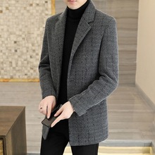 西装毛呢外套秋冬季中年大衣男士领休闲修身加厚中长款风衣男代货
