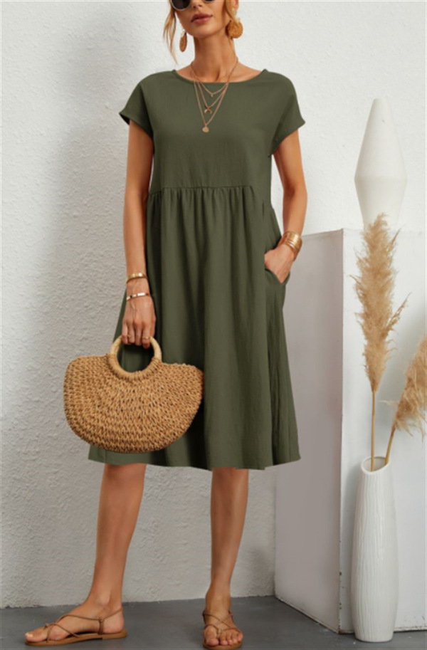 Women's A-line Skirt Casual Round Neck Sleeveless Solid Color Midi Dress Daily display picture 4