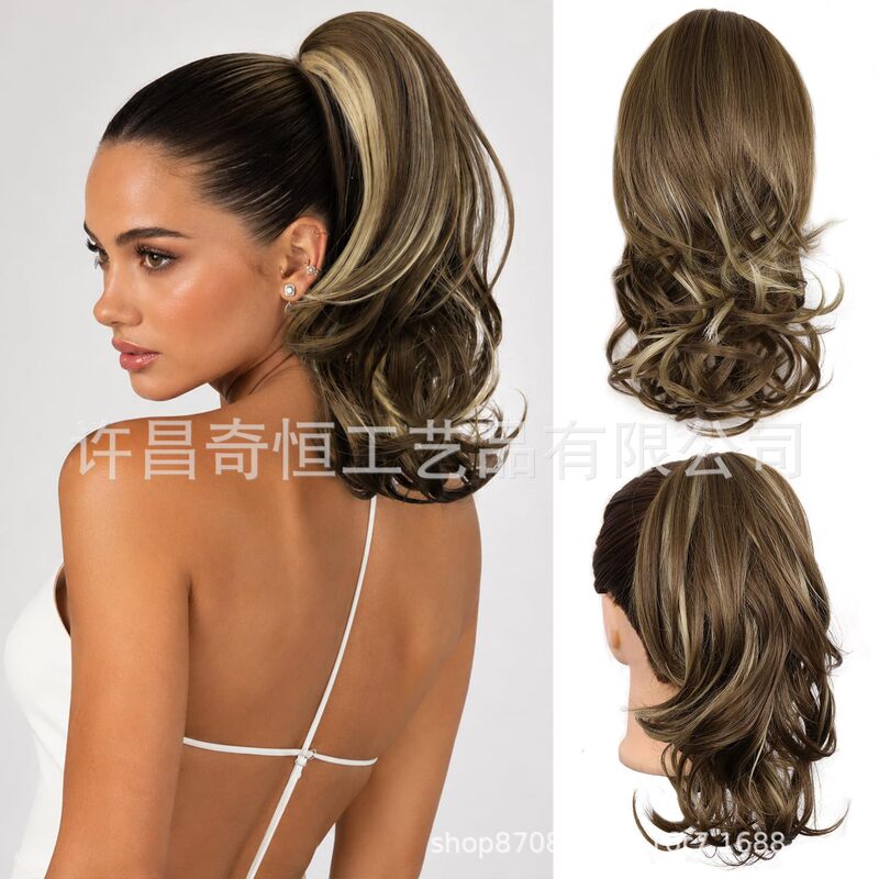 European and American style artificial ponytail wig for women, large wavy ponytail, naturally fluffy women's wig with claw clip European and American style artificial ponytail wig for women, large wavy ponytail, naturally fluffy women's wig with claw clip