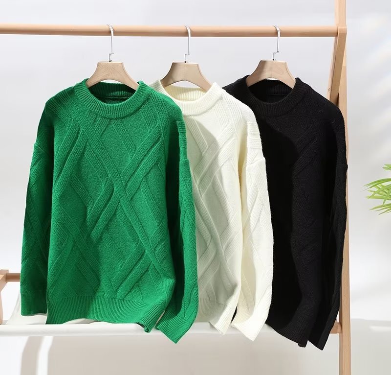 Internet celebrity round neck sweater autumn and winter fashion Men's sweater Diamond jacquard Korean style trendy personalized warm sweater Internet celebrity round neck sweater autumn and winter fashion Men's sweater Diamond jacquard Korean style trendy personalized warm sweater