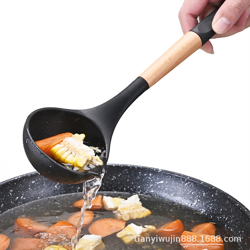 Nuevo punto de madera de mango de silicona 10 piezas de cocina de silicona negro 10 piezas de cocina de cocina de cocina