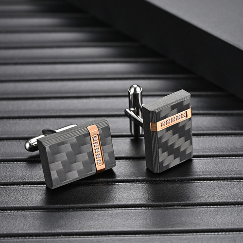 New stainless steel combination solid carbon fiber cufflinks European and American men's titanium steel suit shirt cufflinks