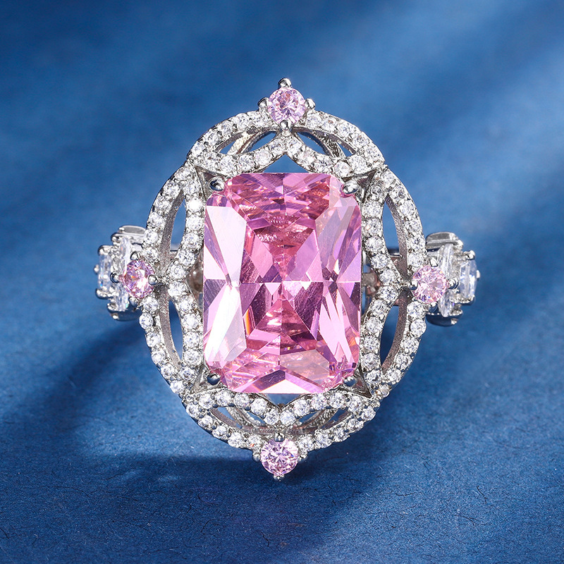 Zhuang Sheng joyas de cobre de fondo chapado en oro simulación aguamarina Rosa diamante traje fresco colgante anillo 10*14