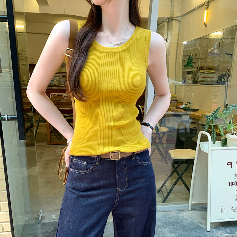 Factory Direct Ginger U-Neck Sleeveless Wool Knit Camisole for Women 2025 New High-End Inner Wear