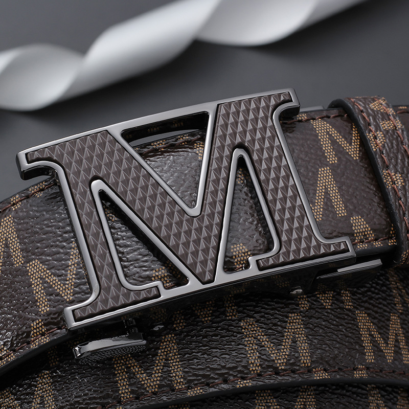 Genuine Leather Men's Belt With M Shape Automatic Buckle Casual_voghion.com