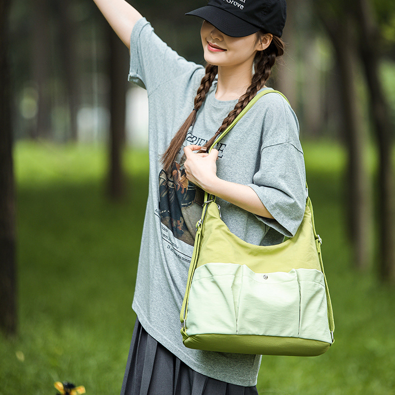 Lightweight, simple, color-blocking, casual, double-backpack, large-capacity, Korean-style, versatile shoulder bag, student tote bag for class