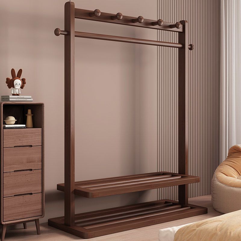 Clothes Rack Household Clothes Rack Solid Wood Clothes Rack Storage Rack Mobile Clothes Rack Solid Wood Floor-Standing Bedroom Coat Rack