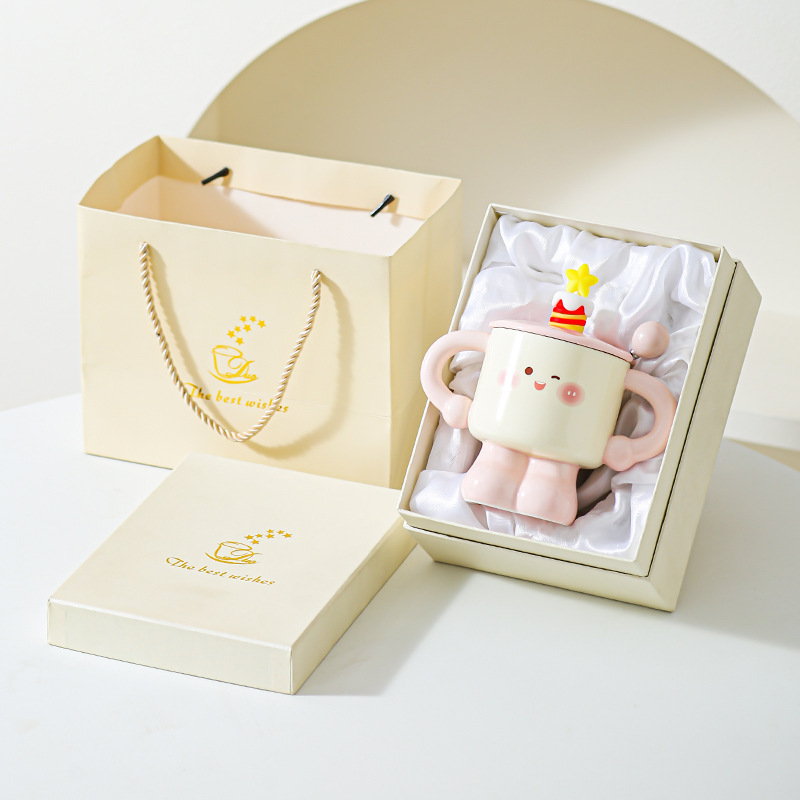 Taza de cerámica creativa con cubierta de cuchara taza de marca pequeña taza encantadora regalo de cumpleaños para chicas y niños taza de leche
