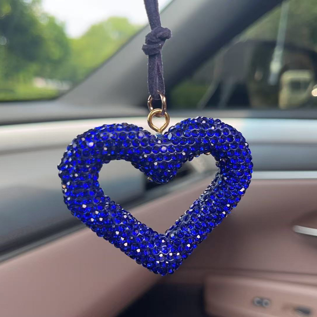 Cross-Border Amazon Clay Diamond Love Car Pendant Rearview Mirror Full Diamond Car Pendant Car Keychain