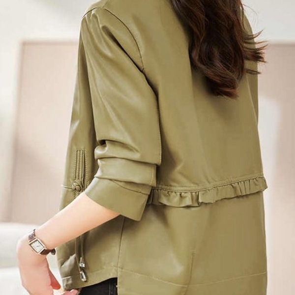 Maillard Leather Jacket Women's Short 2025 Spring & Fall New Style Fashionable Loose Age-Reducing Style Leather Jacket