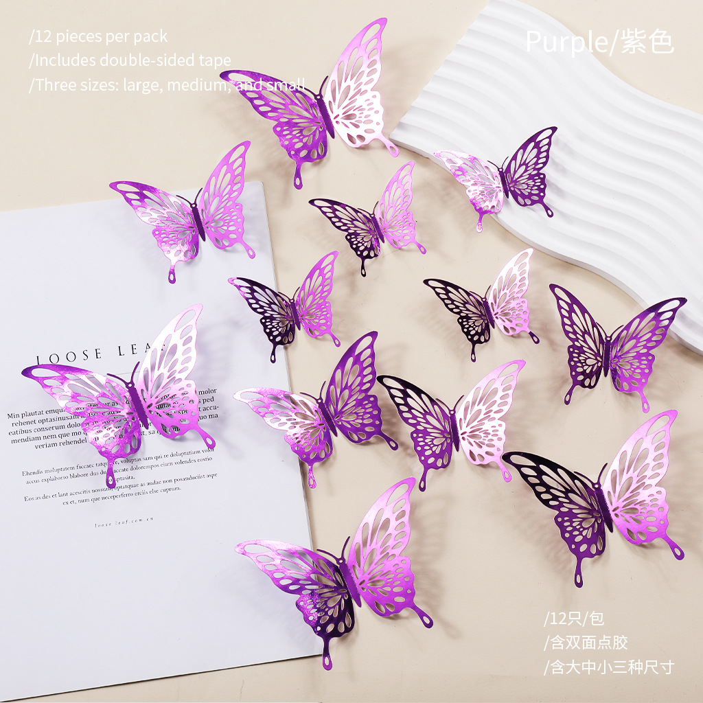 Nuevo hueco mariposa autoadhesivo pared fiestas de boda decoración de flores simples de alto nivel pegatinas creativas