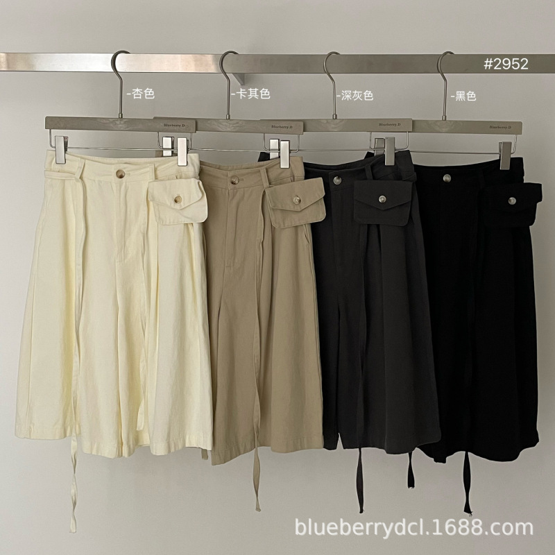 Buleberryd Pure Cotton Cropped Pants for Women, Summer Loose Wide-Leg Shorts with Waist Bag, Casual Shorts Custom-Made Buleberryd Pure Cotton Cropped Pants for Women, Summer Loose Wide-Leg Shorts with Waist Bag, Casual Shorts Custom-Made
