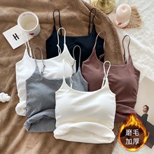 美式秋冬小吊带背心女带胸垫加绒外穿内搭打底女士纯欲百搭上衣女