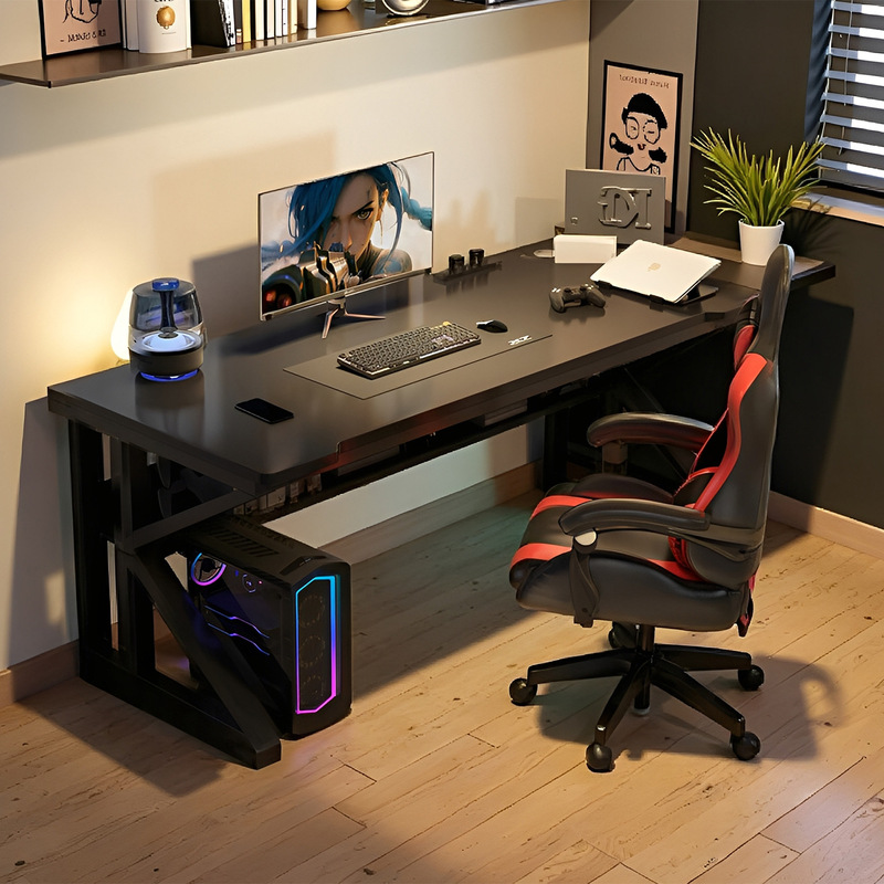 Mingzheng Furniture Factory Computer Desk Desktop E-Sports Table Home with Storage Rack Office Long Desk Bedroom Wall