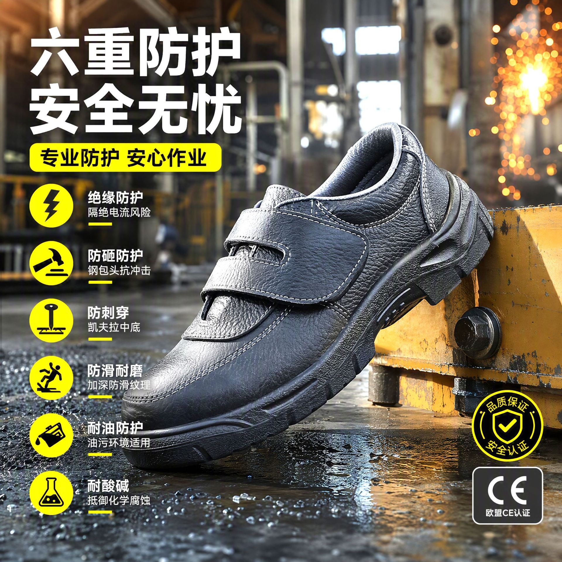 Drache cross-border Velcro protective shoes Anti smashing puncture Anti-fur Mesh cloth ventilation non-slip wear-resisting polyurethane