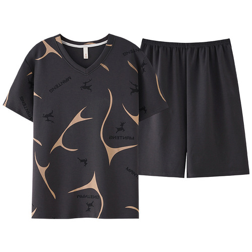 Men's Summer Short Sleeve Pajama Set, Wearable Outside, Plus Size Shorts, Teenager Plus Size Men's Home Clothes, Loose and Simple