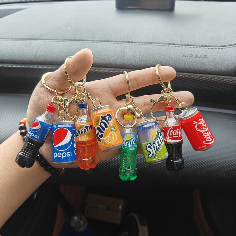 Cute Mini Ultra-Realistic Cola Drink Bottle Can Keychain Couple Bag Car Pendant Small Gift