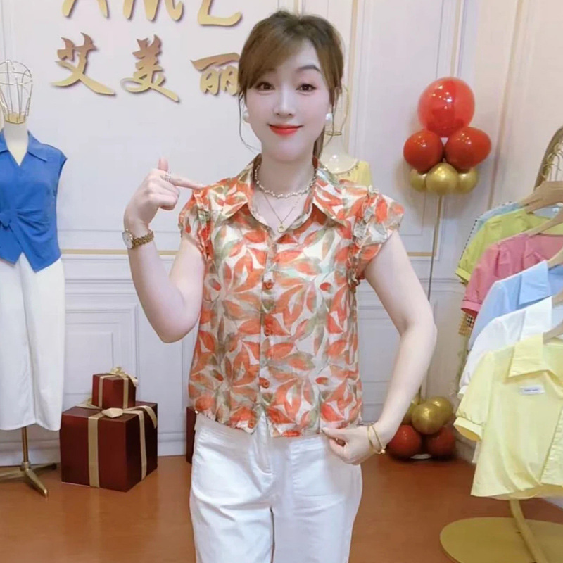 Fashion Short Shirt for Women 2025 Summer New Stylish Slim Versatile Puff Sleeve Youthful Floral Blouse Top