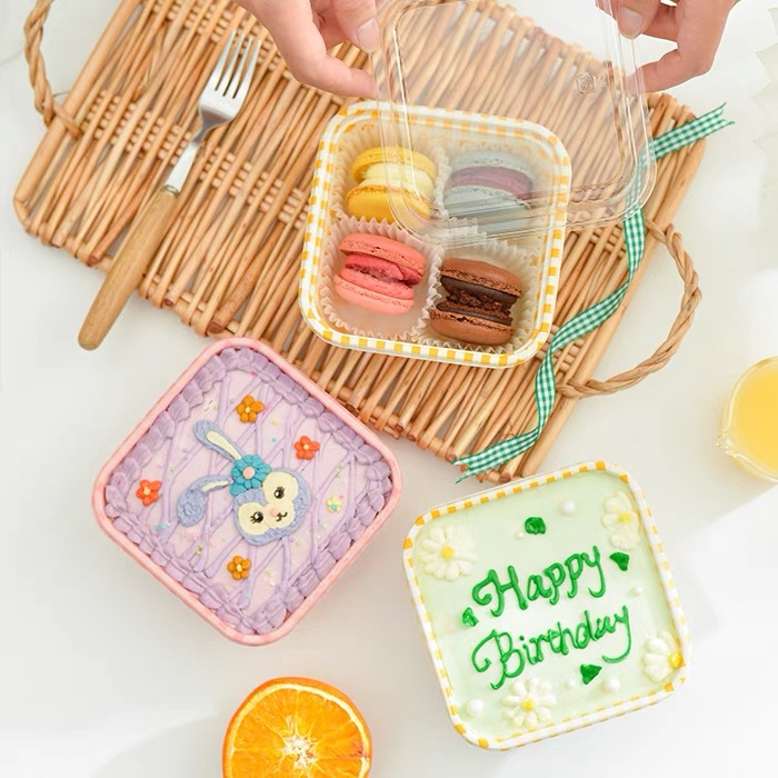 六一儿童节手绘油画蛋糕盒复古网红千层便当包装一次性打包盒子
