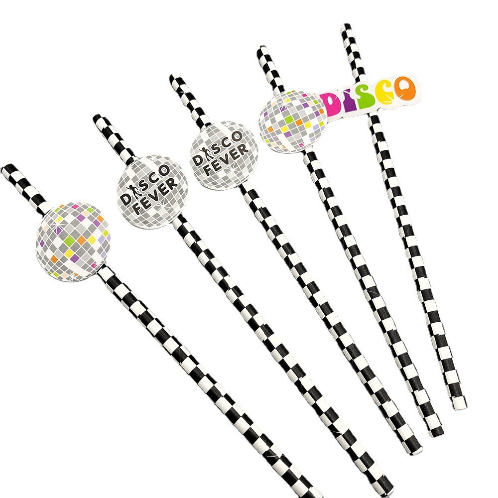 Paja de papel DISCO internet celebridad tarjeta desechable degradable paja de papel postre leche fiesta de té decoración paja