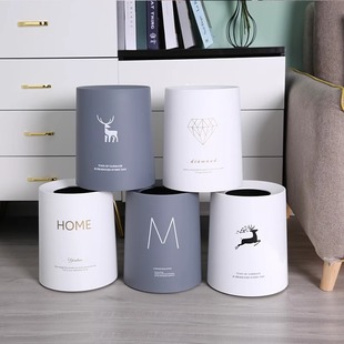 Nordic round double-layer trash can household living room kitchen bathroom creative fawn M word uncovered paper basket wholesale
