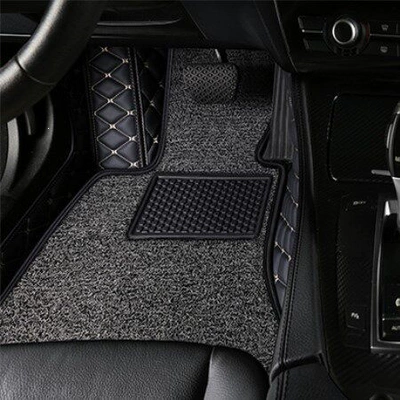 BMW floor mats, full coverage for: Ayaqaltılar (Kovriklər) - drivers-side-double-layer-black-with-gold-thread-gray-silk-loop