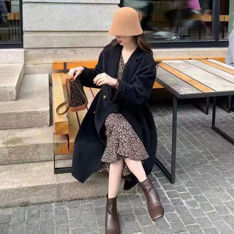 Длинное демисезонное шерстяное пальто, тренч, жакет, в стиле Chanel, увеличенная плотность, длина миди, для подростков