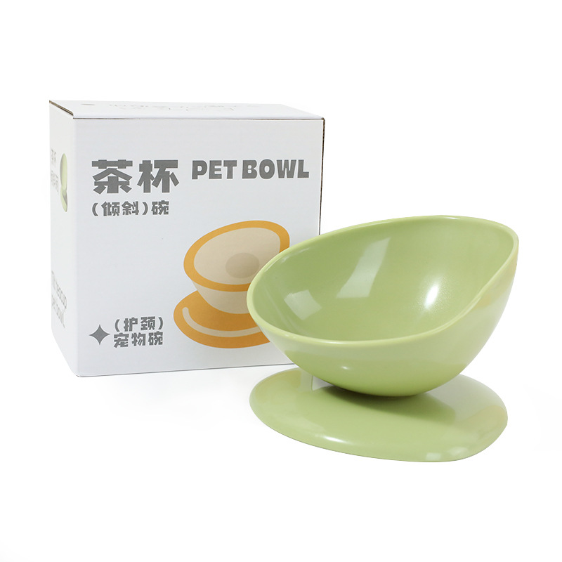 Mascota color sólido de gran diámetro anti-knock gato tazón de cuero Taobao caja original taza de té inclinado único tazón de fuente de mascotas