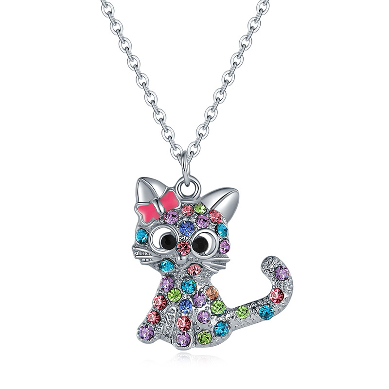 Style De Bande Dessinée Chat Alliage Placage Incruster Pierres Précieuses Artificielles Femmes Collier display picture 4