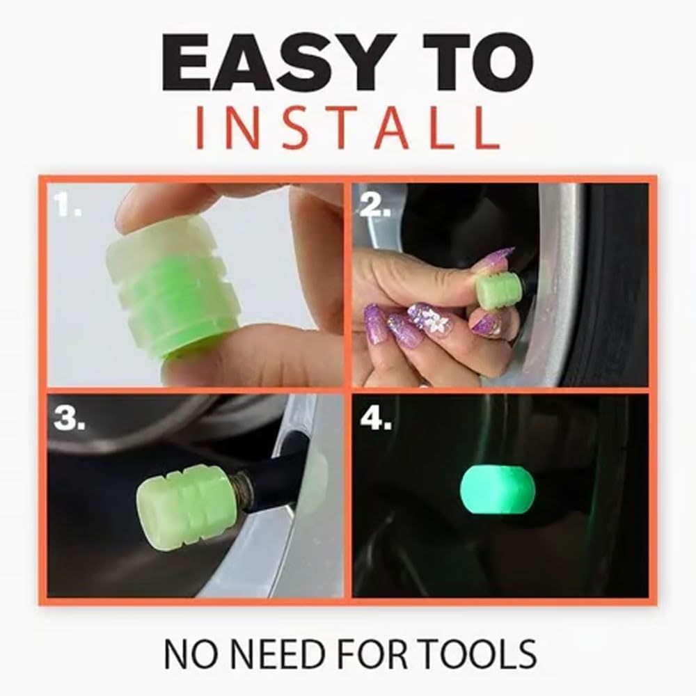 New Glow Dark Car Tire Valve Cap 4-Piece Set of Luminous Car Tire Valve Caps