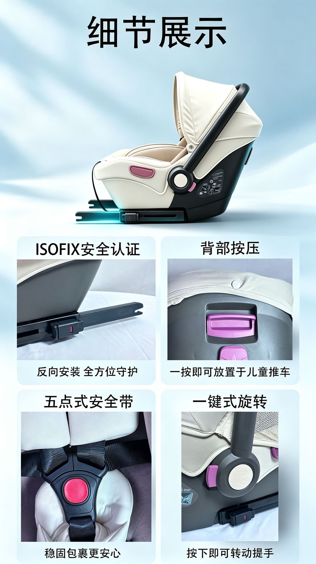 Cross-Border Child Car Safety Seat, Basket-Style Portable One-Touch Installation Baby Seat with Isofix Interface