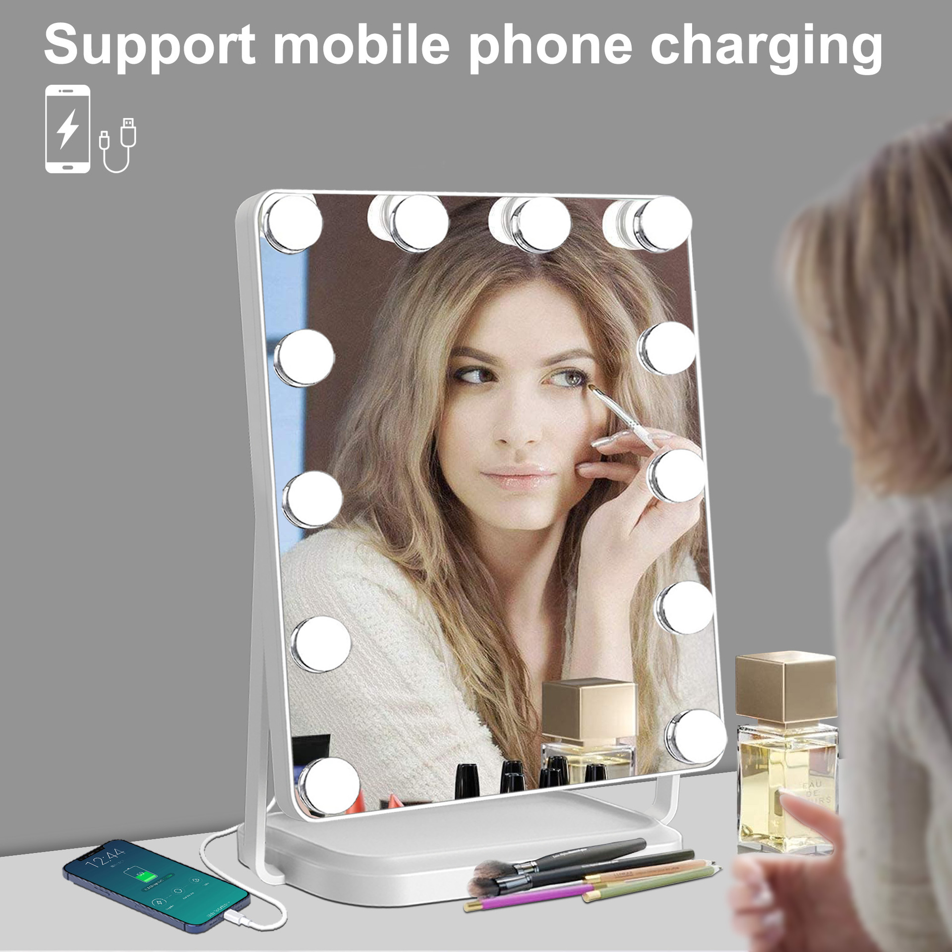 Espejo de maquillaje de Hollywood bombilla led escritorio de escritorio con luz espejo de tocador inteligente salón de belleza profesional