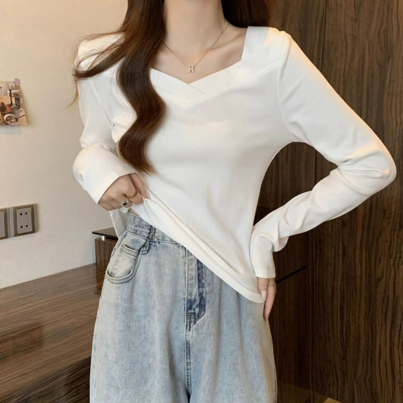 Демисезонная Lace белая водолазка, кардиган, укороченный свитер, slim fit, V-образный вырез