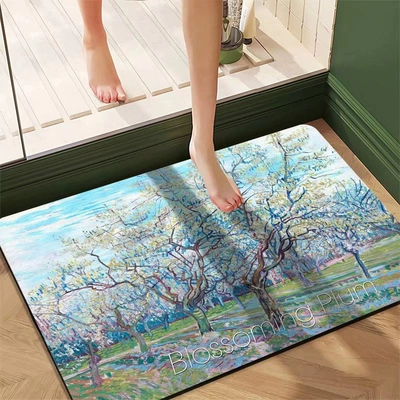Mat, Door Mat, Bathroom Absorbent Foot | Avtomobil döşəmə paspasları - diatom-mud-oil-painting-rectangular-door-mat-07-4060cm
