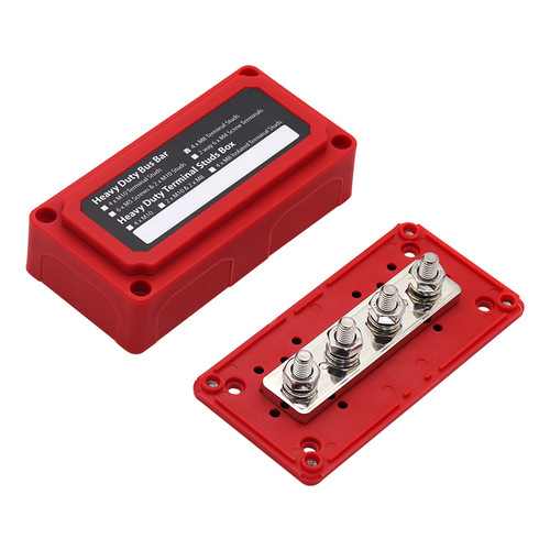 RV Yacht 4-Route Busbar Red Case M10 Busbar 300A High Current 48V Copper Busbar Splice Strip