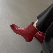 气质优雅瘦瘦靴时尚通勤简约及踝靴增高显瘦真皮红色小短靴马丁靴