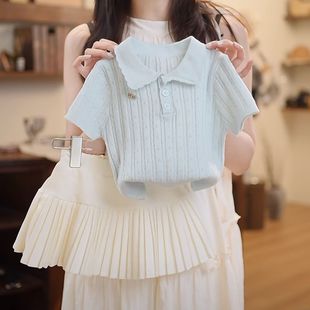 Korean Version 2025 New Stylish Girls' Summer Knitted Baby Short-Sleeve Thin Soft Candy-Colored Summer Dress