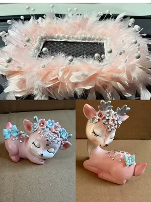 Feel, Dashboard Safe Journey Car: Car ornaments - big-deer-fawn-pearl-rectangular-feather-cushion