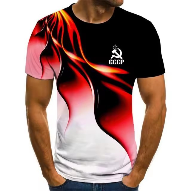 Colorido halo 3D impresión digital spot 2024 moda casual suelto cuello redondo manga corta transpirable camiseta para hombre