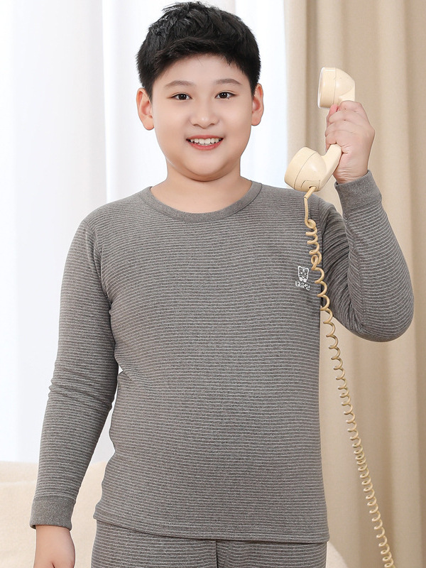 胖童加厚秋衣上衣大码磨毛儿童男孩大童青少年加肥加大保暖打底衫|undefined